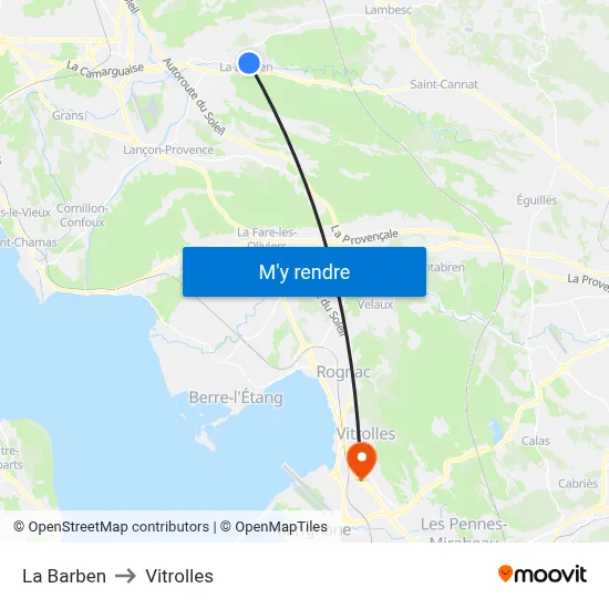 La Barben to Vitrolles map