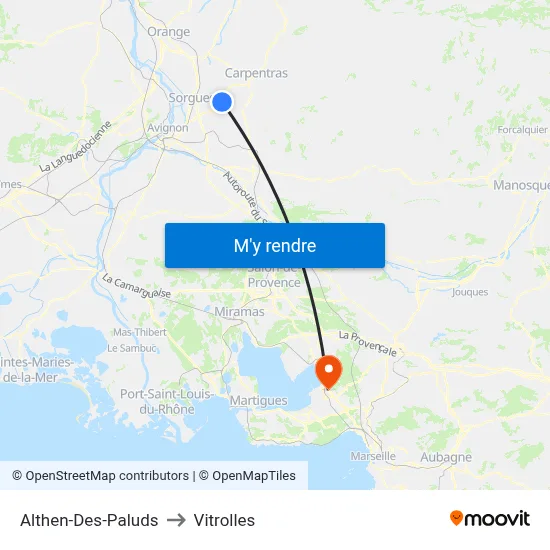 Althen-Des-Paluds to Vitrolles map