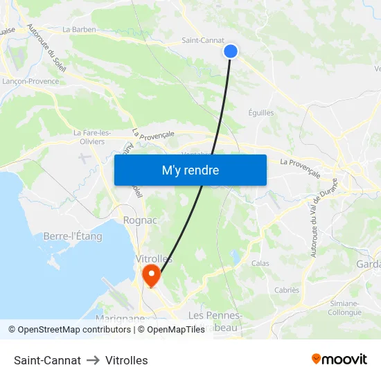 Saint-Cannat to Vitrolles map