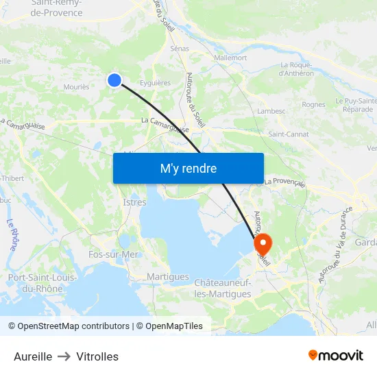 Aureille to Vitrolles map