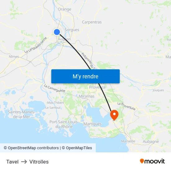 Tavel to Vitrolles map