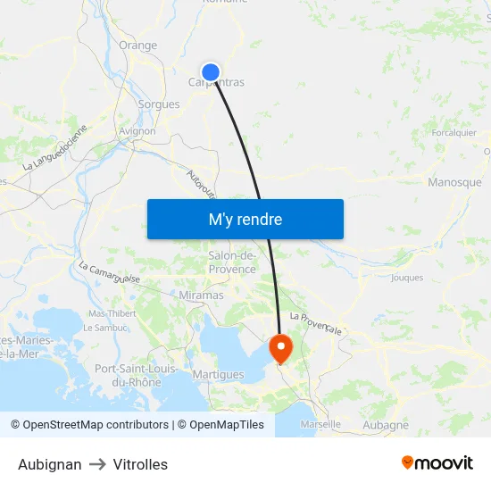 Aubignan to Vitrolles map