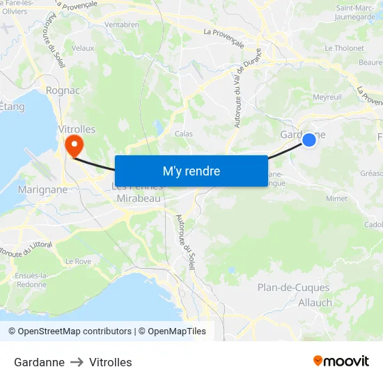 Gardanne to Vitrolles map