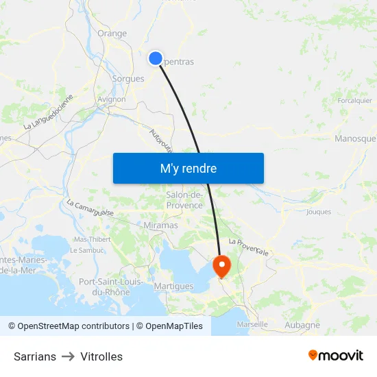 Sarrians to Vitrolles map