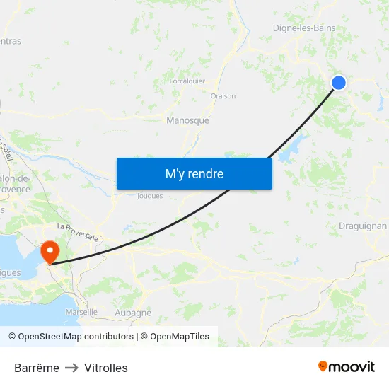 Barrême to Vitrolles map