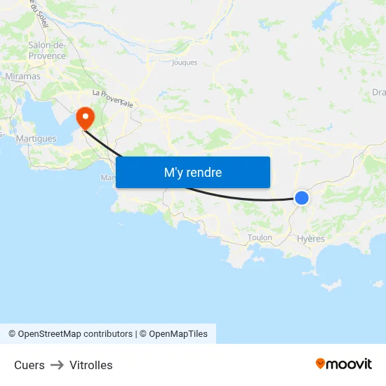 Cuers to Vitrolles map