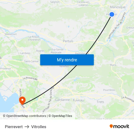 Pierrevert to Vitrolles map