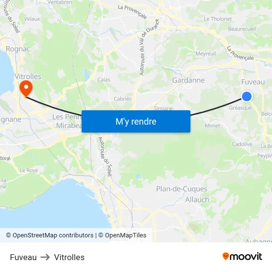 Fuveau to Vitrolles map