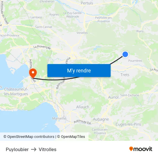 Puyloubier to Vitrolles map