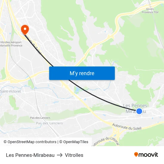 Les Pennes-Mirabeau to Vitrolles map