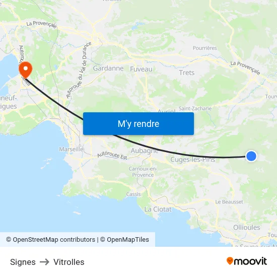 Signes to Vitrolles map