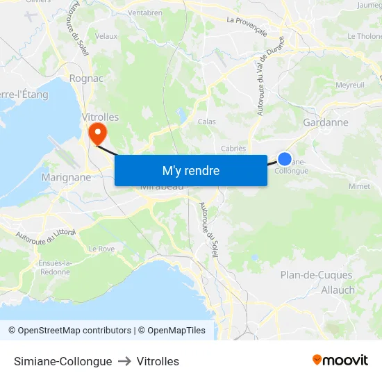 Simiane-Collongue to Vitrolles map