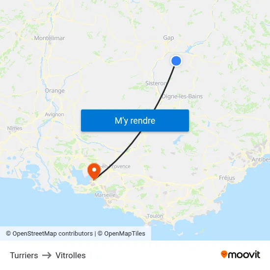 Turriers to Vitrolles map