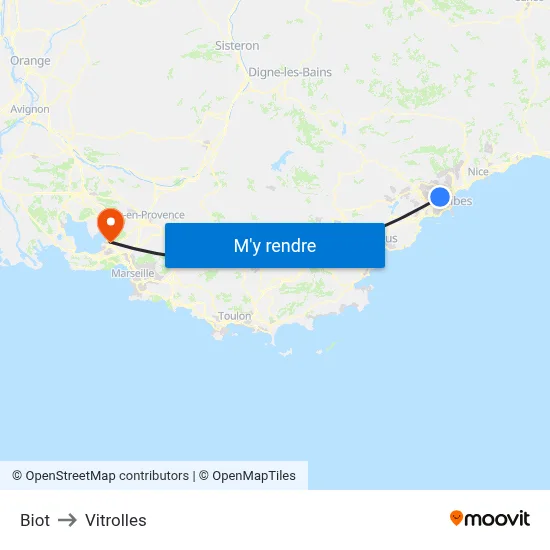 Biot to Vitrolles map