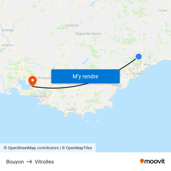 Bouyon to Vitrolles map