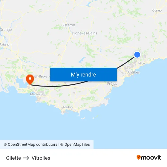Gilette to Vitrolles map
