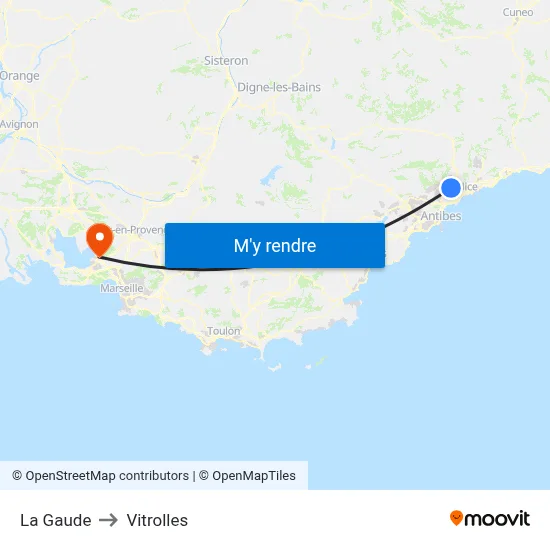 La Gaude to Vitrolles map