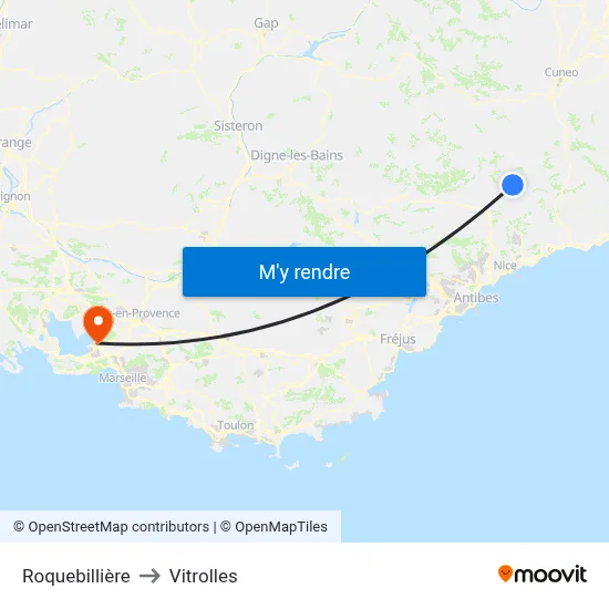 Roquebillière to Vitrolles map