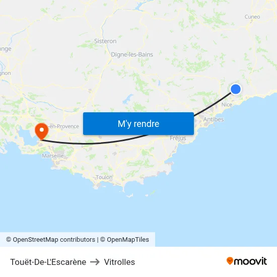 Touët-De-L'Escarène to Vitrolles map