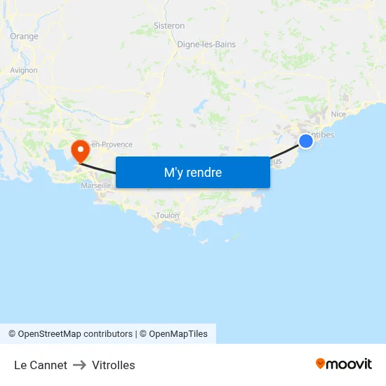 Le Cannet to Vitrolles map