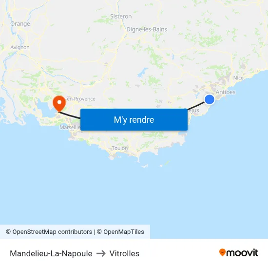 Mandelieu-La-Napoule to Vitrolles map