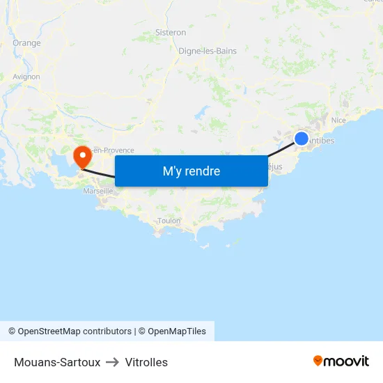 Mouans-Sartoux to Vitrolles map