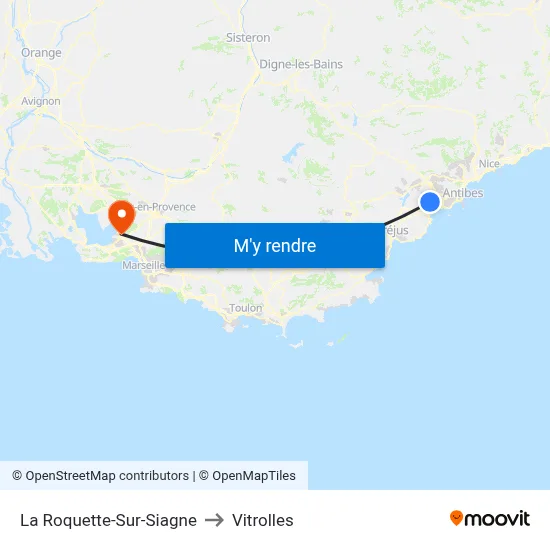La Roquette-Sur-Siagne to Vitrolles map