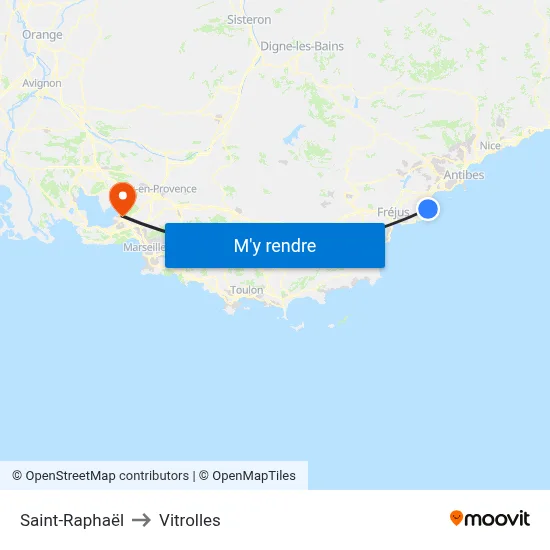 Saint-Raphaël to Vitrolles map