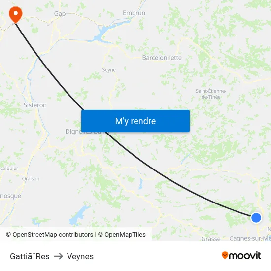 Gattiã¨Res to Veynes map