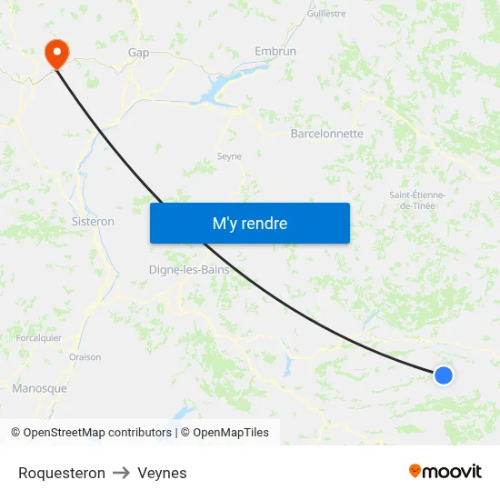 Roquesteron to Veynes map