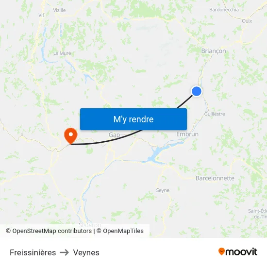Freissinières to Veynes map