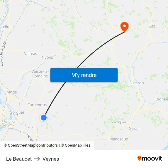 Le Beaucet to Veynes map