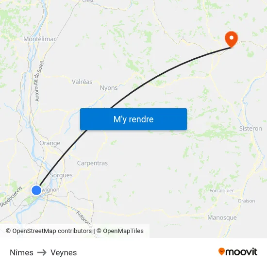Nîmes to Veynes map