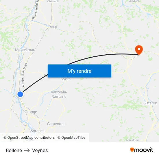 Bollène to Veynes map