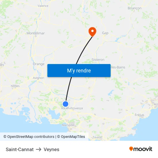 Saint-Cannat to Veynes map