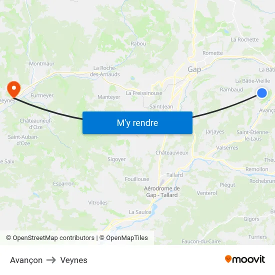 Avançon to Veynes map