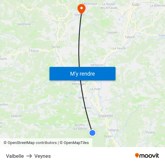 Valbelle to Veynes map
