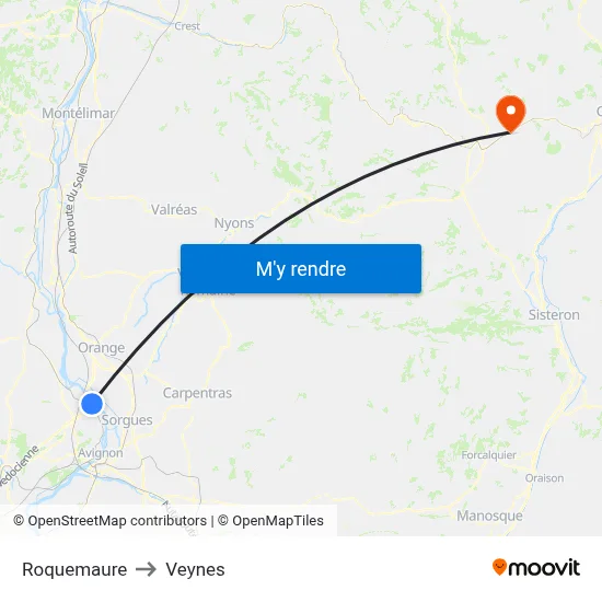 Roquemaure to Veynes map