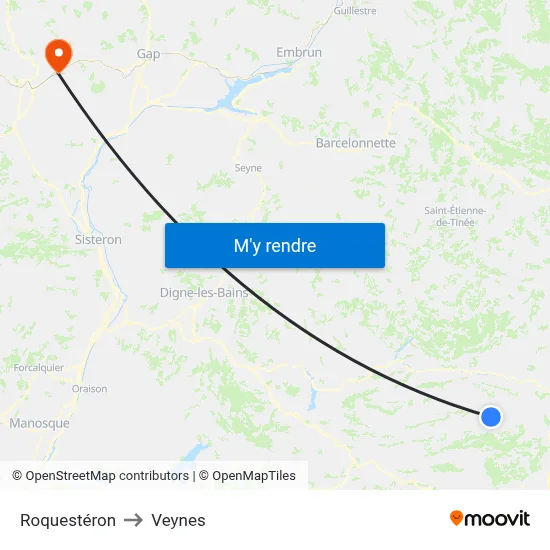 Roquestéron to Veynes map