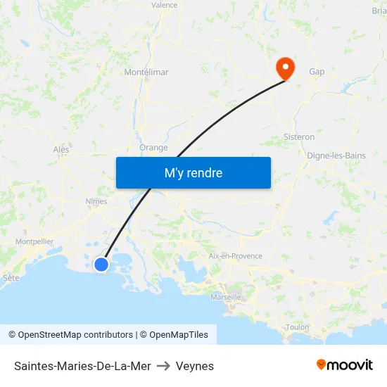 Saintes-Maries-De-La-Mer to Veynes map