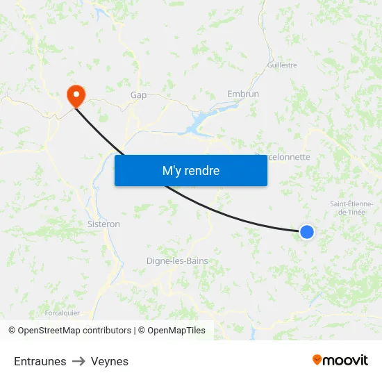 Entraunes to Veynes map