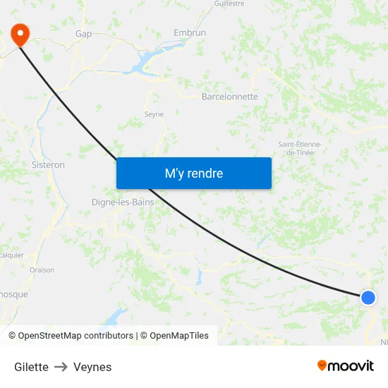 Gilette to Veynes map
