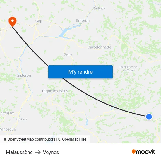 Malaussène to Veynes map