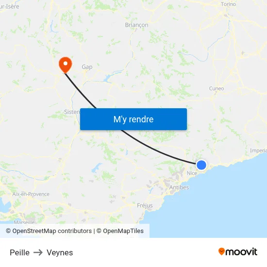 Peille to Veynes map