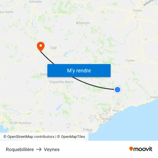 Roquebillière to Veynes map