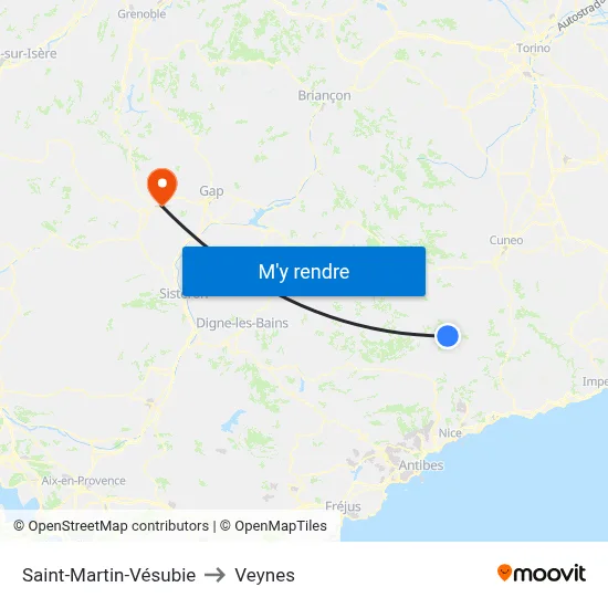 Saint-Martin-Vésubie to Veynes map