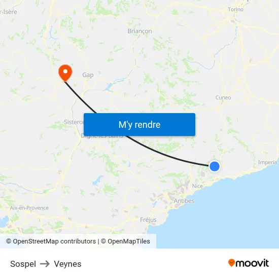 Sospel to Veynes map