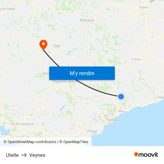 Utelle to Veynes map