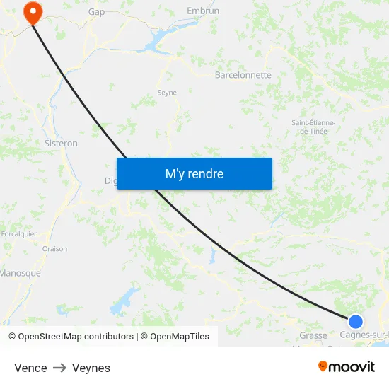 Vence to Veynes map