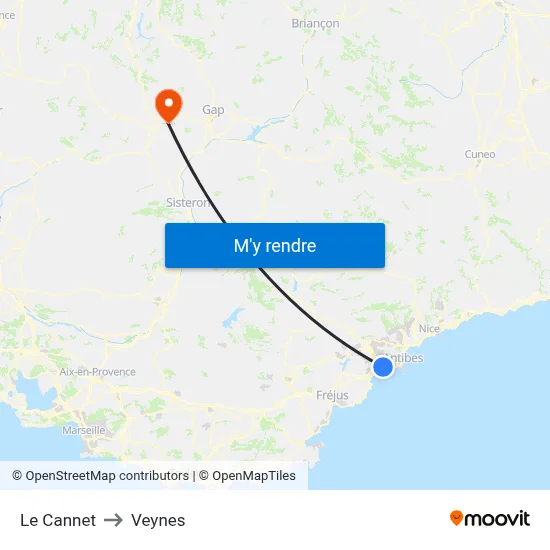 Le Cannet to Veynes map